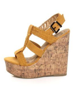  Ladies Yellow Designer Fashion Shoes Buckle Wedges 5.5: Shoes