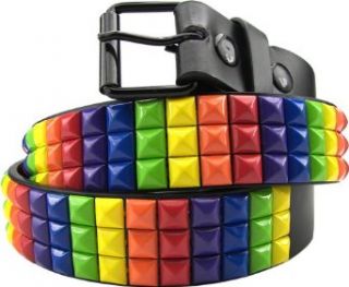 com Rainbow Studded Pyramid Leather Punk Belt (L(36 38)) Clothing