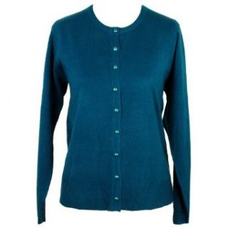 Teal Blue Crew Neck Long Sleeve Cardigan Sweater Size