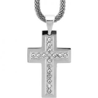 Stainless Steel Zirconia Diamond Cross Pendant Christian