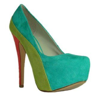 Green Suede Colorblock Stiletto High Heel Pumps (Penelope44x) Shoes