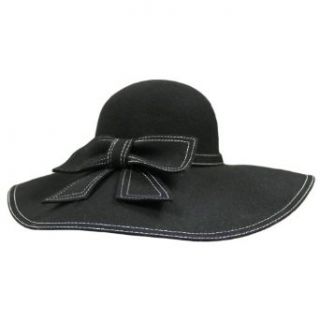 Black Wool Wide Brim Floppy Hat W/ Large Bow: Clothing