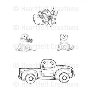 Heartfelt Creations Antique Truck 5x6.5 inch Cling Rubber Stamp Set