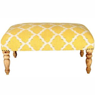 Hand Upholstered Moroccan Trellis Yellow Wood Bench
