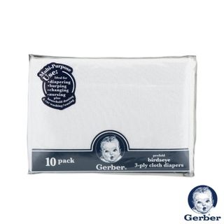 Gerber Prefold 3 Ply Birdseye White Cloth Diapers (Pack of 10