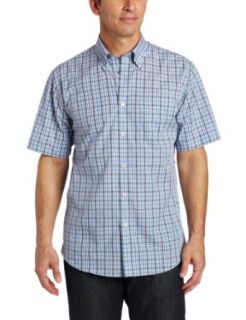 Van Heusen Mens CVC Wrinkle Free Small Plaid Shirt, Blue
