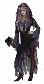 Womens Zombie Bride Costume, Black/Gray, One Size