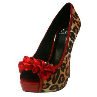 Ruffle Peep Toe Leopard Platform High Heel Pumps Shoe Size 9: Shoes