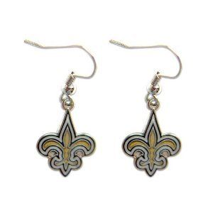 New Orleans Saints Gold Black Fleur Dangle Earrings