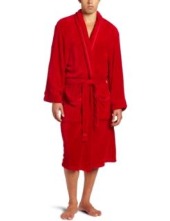 Intimo Mens Solid Corel Fleece Shawl Collar Robe, Red
