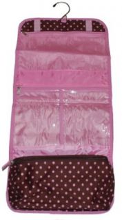 Brown & Pink Polka Dot Hanging Cosmetic Bag Clothing