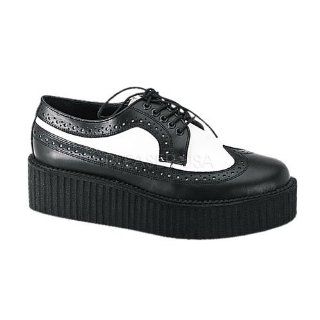 Black/White Leather Wingtip Creeper Shoe Black White Leather: Shoes