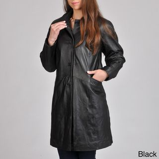 Excelled Womens Leather Button front Swing Coat
