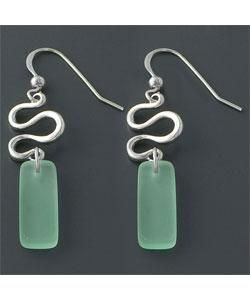 Green Chalcedony Silver Serpentine Earrings (China)