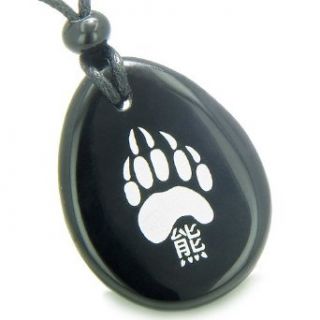 Lucky Bear Paw Kanji Spiritual Amulet Black Onyx Wish