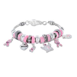 Stainless Steel Pink Crystal Breast Cancer Awareness Bracelet
