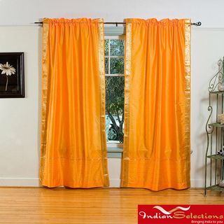Pumpkin Rod Pocket Sheer Sari Curtain Panel Pair (India)