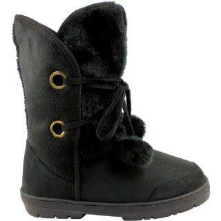 : Womens Fur Lined Twin Bobble Winter Snow Boots Black Size 6: Shoes