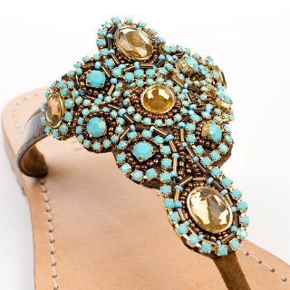 Mystique bronze & turqoise flat sandals Shoes