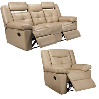 Cove Taupe Italian Leather Reclining Sofa and Recliner Chair