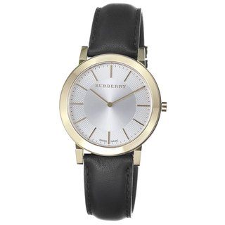 Burberry Mens Goldtone Steel Leather Strap Watch