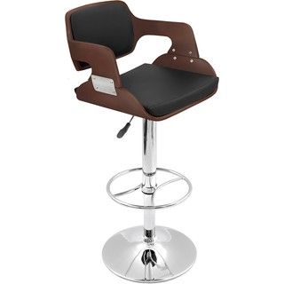 Modern Cherry Wood Barstool with Faux Leather Seat