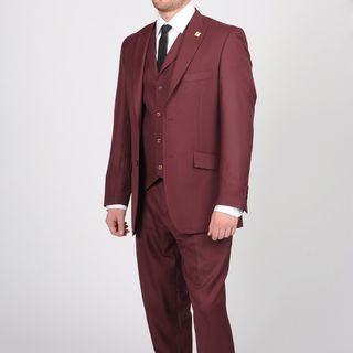Stacy Adams Mens Burgundy Two button Vested Suit