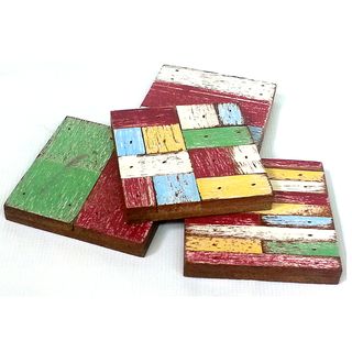 Set of 4 Recycled Wood Beach Hut Coasters (Thailand)