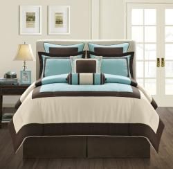 EverRouge Aqua Gramercy King size 12 piece Bed in a Bag with Sheet Set