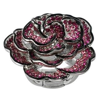 Journee Collection Stainless Steel Czech Crystal Flower Stretch Ring