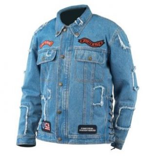 Diamond Plate Rag Denim Motorcycle Jacket with Patches
