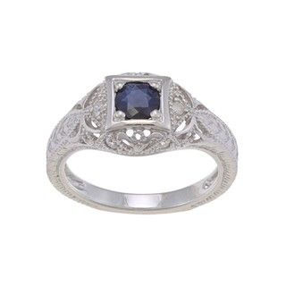 Viducci Sterling Silver Blue Sapphire and 1/6ct TDW Diamond Ring (G H