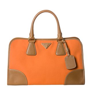 Prada Womens Orange Canvas and Saffiano Leather Tote Bag