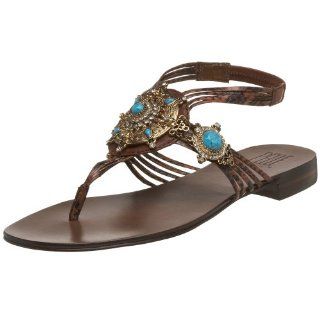 Moda Womens Mahala Jewled Flat Thong Sandal,Tan/Brown,5.5 M US Shoes