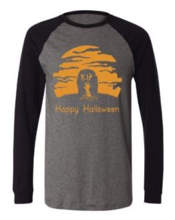 Happy Halloween Zombie Hand Full Moon Mens Baseball Shirt