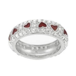 Tressa Sterling Silver Pave CZ Red Enamel Hearts Ring