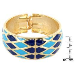 Goldtone and Blue/ Turquoise Enamel Diamond Design Cuff Bracelet
