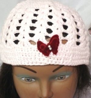Hand Crocheted Light Pink Cotton Skull Cap for Women and