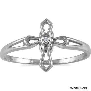 10k White Gold Diamond Accent Cross Ring