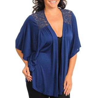 Stanzino Womens Plus Size Dolman Sleeve Lace Neckline Knit Cardigan