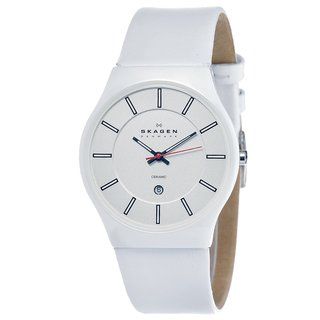 Skagen Mens Ceramic Shiney White Dial Watch
