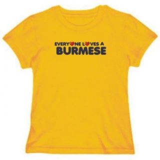 T Shirt Womens Yellow  EVERYONE LOVES Burmese   hearts