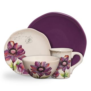 Botanical Charm Purple 16 piece Floral Dinnerware Set