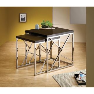 Black Chrome Finish Nesting End Side Table Stand (Set of 2