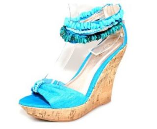 Turquoise Blue Wedge Heels Shoes