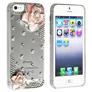 BasAcc Clear Diamond and Pink Flower Snap on Case for Apple iPhone 5
