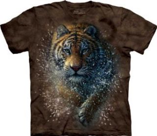 Tiger Splashing in Water Mens Brown Tee Clothing