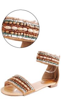 Echo14 Beaded Ankle Cuff Sandals TAN Shoes