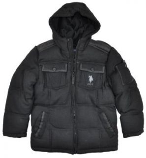 US Polo Assn Big Boys Black Wool Hooded Outerwear Coat (18