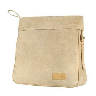 Figs Suede Cream Color Handbag with leather trims and strap: Shoes